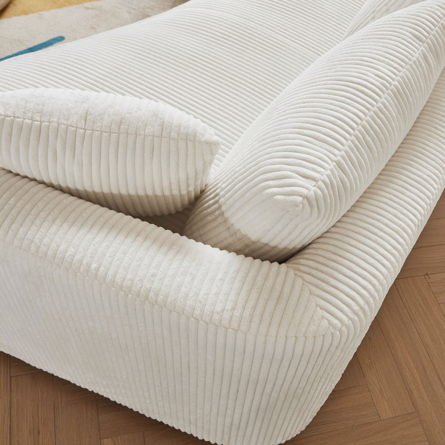 Off- White Sectional Sofa with Left Facing Chaise in White Corduroy