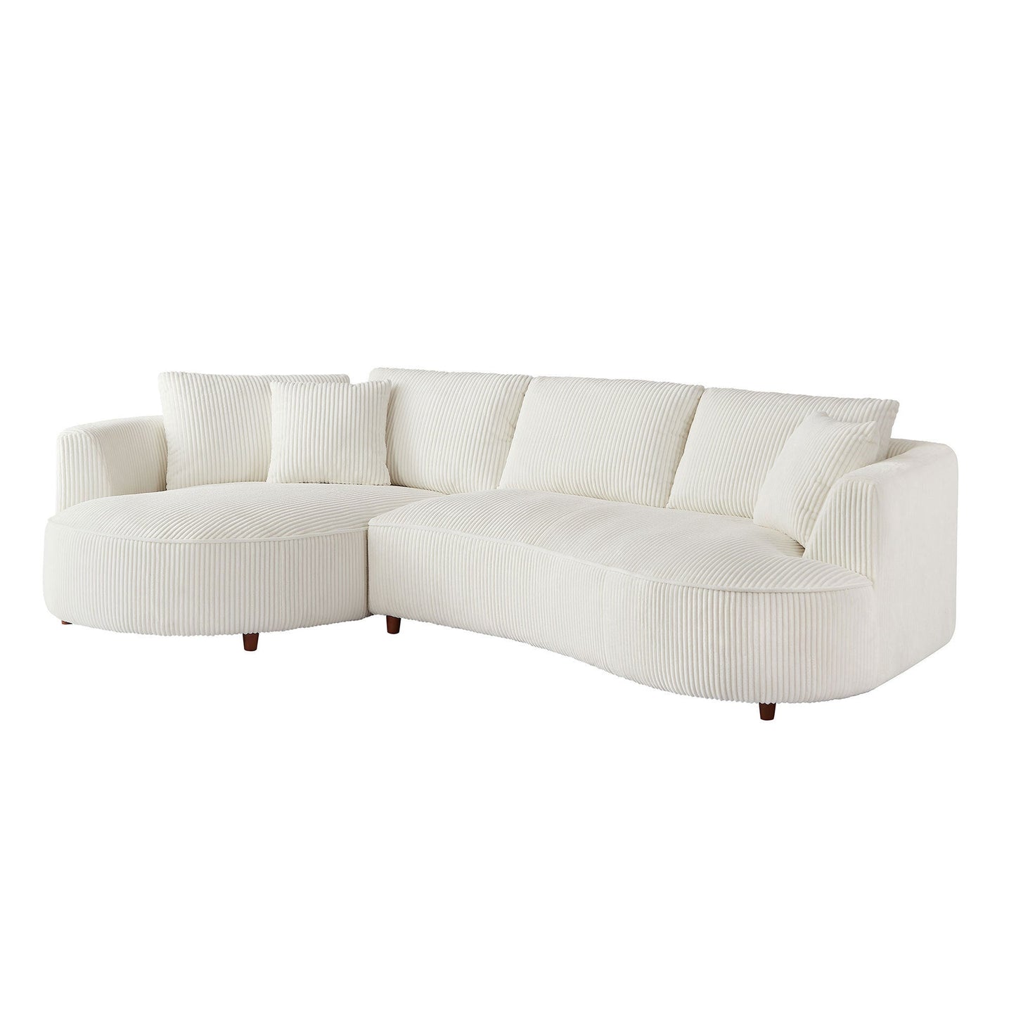 Off- White Sectional Sofa with Left Facing Chaise in White Corduroy