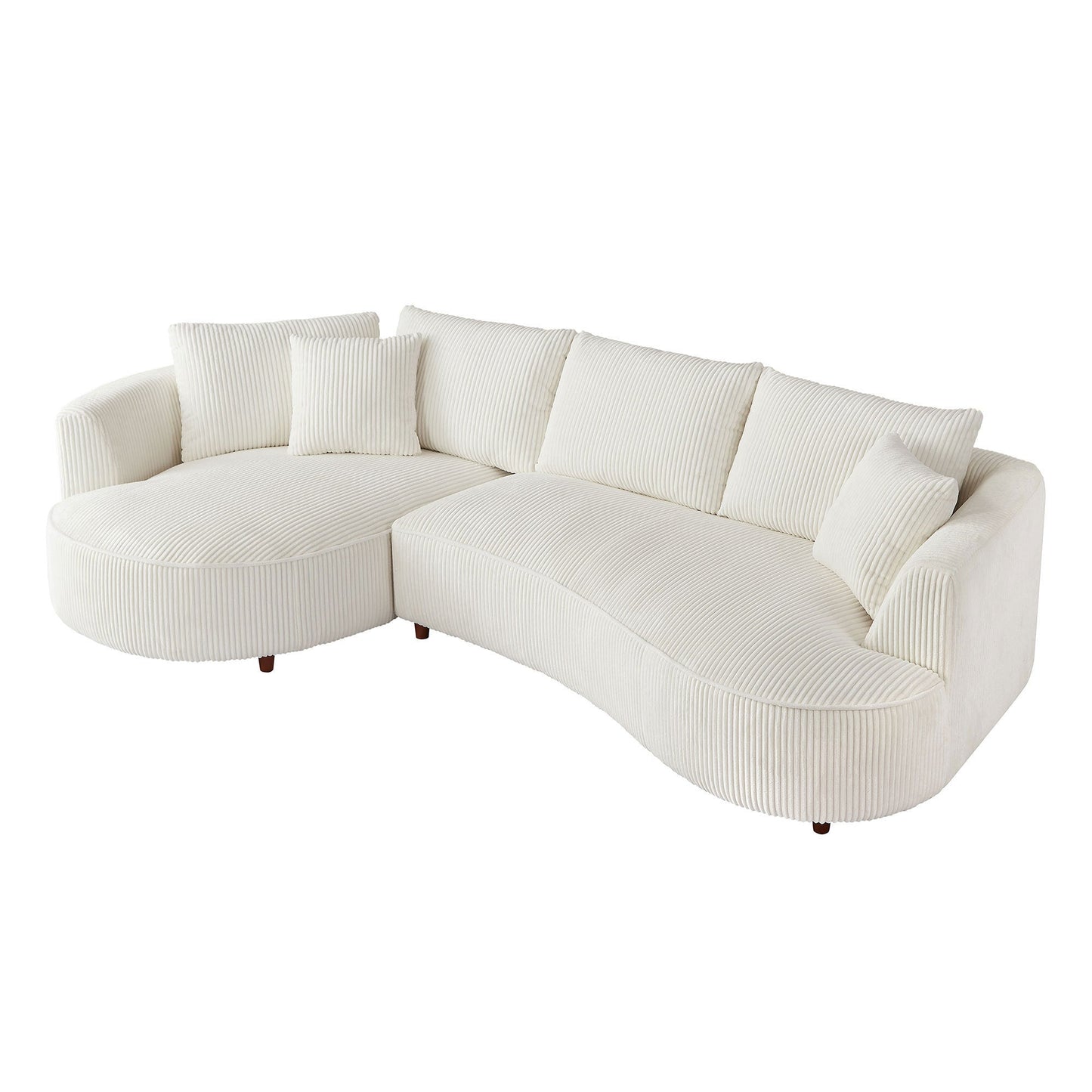 Off- White Sectional Sofa with Left Facing Chaise in White Corduroy