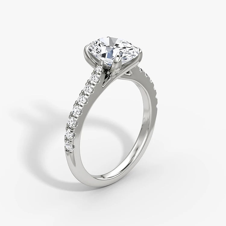 IGI Certified 14K White Gold VS D 2CT Oval Lab Grown Diamond Wedding Ring