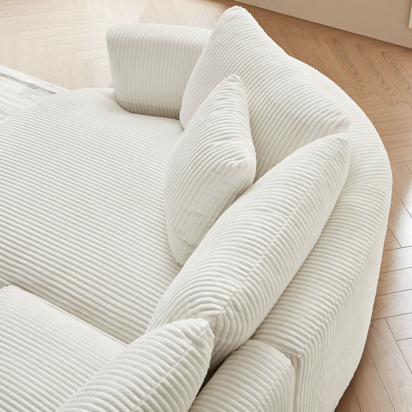 Off- White Sectional Sofa with Left Facing Chaise in White Corduroy