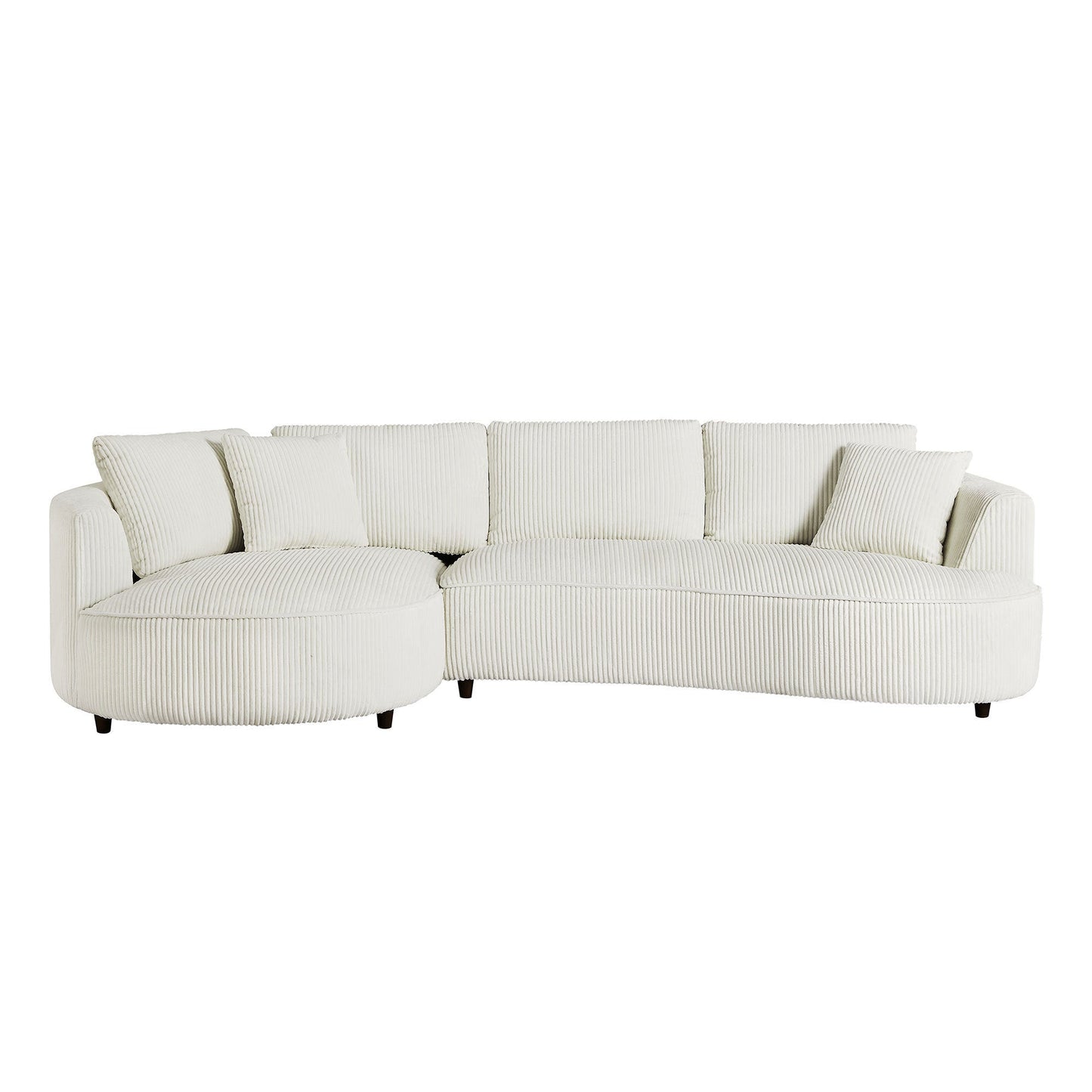 Off- White Sectional Sofa with Left Facing Chaise in White Corduroy